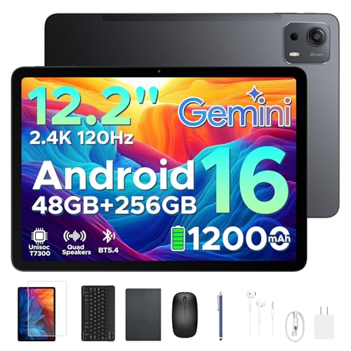 BIRDCLAW P12 Plus 12 Inch Tablet Android 16, 12000mAh/18W, T7300 Octa-core, 2.4K 120Hz, 48GB RAM+256GB ROM/2TB TF, 5G WiFi, 8MP+13MP, Gemini AI, Face ID, OTG, Tablet with Keyboard and Pen