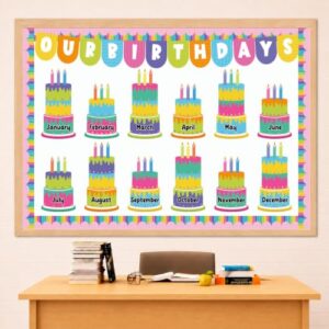 Birthday Bulletin Board Sets Colorful Birthday Cake Decorations Classroom Monthly B-Day Cake Pocket Chart Calendar Cutout for Classroom Chalkboard Door Wall Decor Back to School Supplies