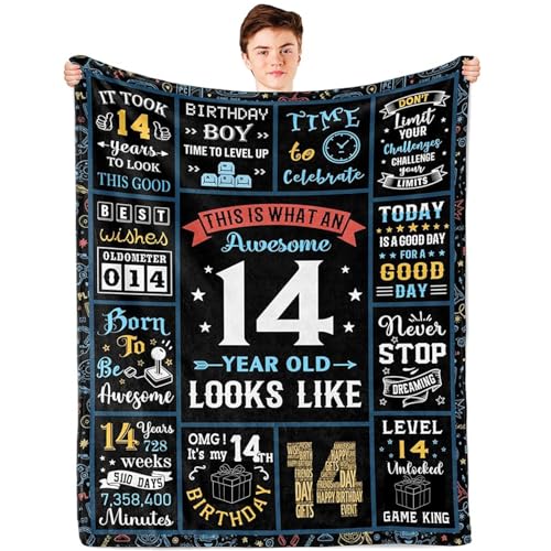 Birthday Gifts for Boys,Super Soft and Warm Happy Birthday Blanket,Boy Birthday Gift Ideas,Best Present for Boy,Warm Flannel Throw Blankets Birthday Decorations for Boys (60 * 50, 14th)