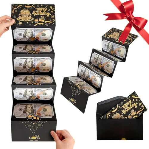 Birthday Money Envelope Gift Card Holder for Cash Gifts - Premium Black & Gold Coated Card Holder for Women, Men, Teen Girls & Boys - Elegant Cash Gift Envelopes for Birthdays, Weddings, Graduation