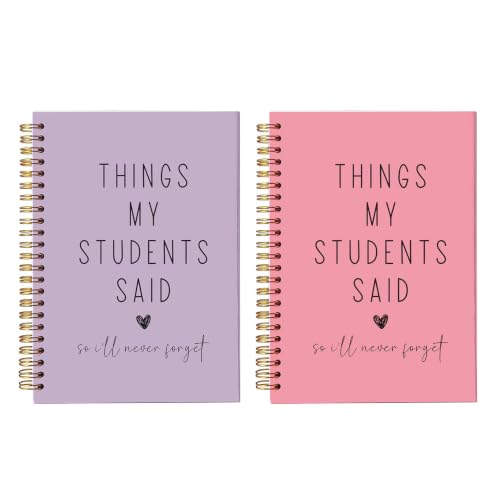 bitCNY Funny Teacher Gift Notebook Set of 2, Things My Students Said Teacher Appreciation Journal, Lined A5 Spiral Notebook, 5.5 x 8.3 Inches, 80 Pages, Lavender & Pink Keepsake for Teachers 814