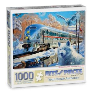 Bits and Pieces 1000 Piece Puzzles for Adults - Large 20" x 27" Jigsaw Puzzles 1000 Pieces Train in Winter Landcape, Random Die Cut, No 2 Pieces Alike, Winter Express