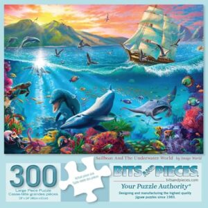 Bits and Pieces 300 Piece Puzzles for Adults - Sailboat and The Underwater World - 300 Large Pieces 18" x 24" Jigsaw Puzzles, Ocean, No 2 Pieces Alike
