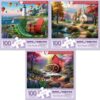Bits and Pieces 3 Jigsaw Puzzle Set - 100 Piece Puzzles for Adults - Nostalgic Americana Set - 15" x 19" Jigsaw Puzzles - River Forest Beach - Random Die Cut Pieces No 2 are Alike