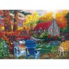 Bits and Pieces – 500 Piece Jigsaw Puzzle for Adults – by The Lake in The Fall - Autumn Leaves Cabin Dog Tree Row Boats Forest Nature Jigsaw Puzzle by Artist Chantal Candon
