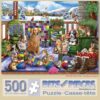 Bits and Pieces – 500 Piece Jigsaw Puzzle for Adults – Porch Pets Fun - Winter Dog Cat Yarn Jigsaw Puzzle by Artist Mary Thompson, Completed Puzzle Size: 18" x 24"