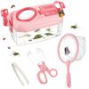 Biubee Bug Catcher for Kids - Sturdy Kid Bug Catching Kit Gifts with Butterfly Net Collector Insect Catcher Tweezer, Pink Kids Bug Habitat Outdoor Explorer Kit for Girls Age 3 4 5 6 7 8, 8Pcs, Pink