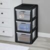 Black 3 Drawer Plastic Storage Tower with Removable Clear Drawers, Tool-Free Quick Assembly Organizer, Stackable Storage Unit for Bedroom Office Closet
