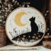 Black cat, Moon Cross Stitch Kits for Beginners Adults,11 CT Patterns Dimensions Embroidery Kits Arts Craft Kits, Home Decor 13.7 x 13.7in,35x35cm（2 D