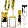 Black Cat Sunflower Scrunchie Lanyard with ID Badge Holder and Wrist Strap