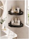Black Corner Shower Caddy, Rustproof Stainless Steel Bathroom Organizer Shelves with 4 Heavy Duty Adhesive Pads, Drill-Free Wall Mounted Shower Rack for Shampoo Storage (Black Corner Shower Caddy,)