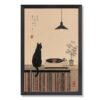 Black Framed Flat Black Cat Vinyl Record Poster Minimalist Japanese Zen Canvas Wall Art Cozy Music Lover Prints For Move To New House Home Bedroom Dorm wall Decor 8x10in Black Framed Flat