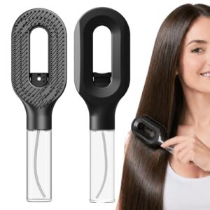 Black Hair Brush with Water Spray, Professional Fine Mist Detangling Tool for Men and Women, Wet & Dry Styling for Thick Curly Hair, Anti-Frizz Grooming Essential (1, Black)