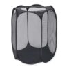 Black Hexagon Mesh Pop Up Laundry Hamper with Heavy Duty Reinforced Handles, Collapsible Clothes Storage Basket for Bedroom Dorm Bathroom