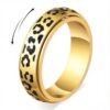 Black Leopard Print Fidget Ring - Cheetah Anxiety Spinner Ring for Women, Discreet Stress Relief Jewelry for Work, Office, Daily Wear‌, Meetings & Commutes (Gold, 6)