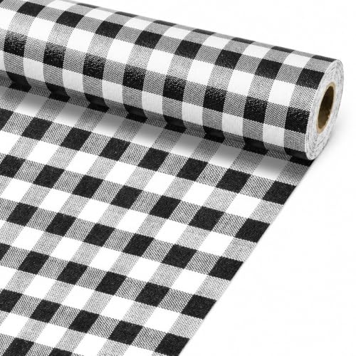 Black White Buffalo Plaid Bulletin Board Roll Non-Woven Fabric Bulletin Board Background Non-Woven Fabric Backdrop Back to School Decor Poster for Birthday Party Art Crafts Supplies 16in X 20ft