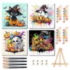 bleihum 4 Pack Halloween Paint by Numbers Kit for Kids with Frame Wooden Easel, Ghost Paint by Number Kids Ages 8 12, Easy Black Cat Acrylic Painting for Boys Girls Home Decor 8x8 Inch