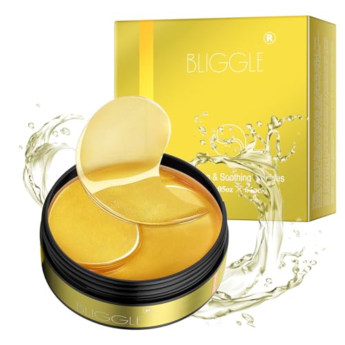 BLIGGLE Under Eye patches (64 pcs)-24K Gold Eye Mask with Hyaluronic Acid, Cooling Eye Care for Puffy Eyes & Dark Circles Treatments,Reduce Under Eye Bags and Smooth Wrinkles
