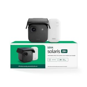 Blink Solaris 2K+ (newest model) — Solar-powered battery smart security camera, wireless fixed solar panel, 2K video, Sync Module Included — 1 camera system (Black)
