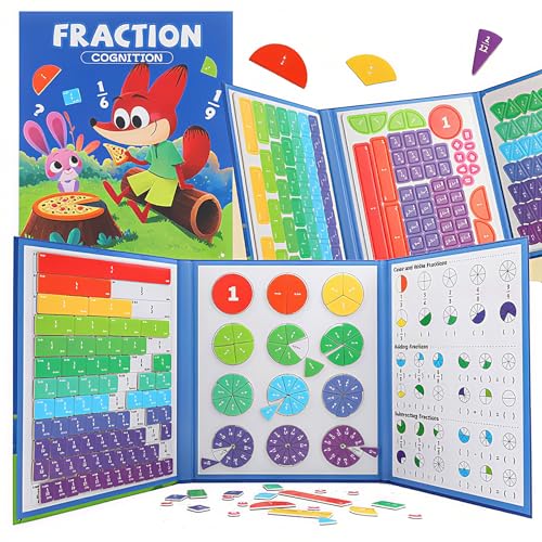 BlivEclat Magnetic Fraction Playook for Kids with 152 Pcs Fractions Magnets Tiles and Disc Set, Math Demonstration Book Learning Toys Fraction Manipulatives for Toddlers