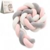 BLOCKv Mixed Color Handmade 3 Strand Braided Knot Pillow, Soft Plush European Style Round Cushion, for Bed Sofa Couch Living Room Floor Decor, Boho Accent Play Area, Housewarming Gift