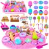 Bloolilies Sensory Bin, Ice Cream Sand Box Set with Magic Sand, Ice Cream Toys Molds and Cleaning Tools Sandbox with Lid Play Sand Art Kits for Kids Toddlers 3-8 Years Birthday Gift