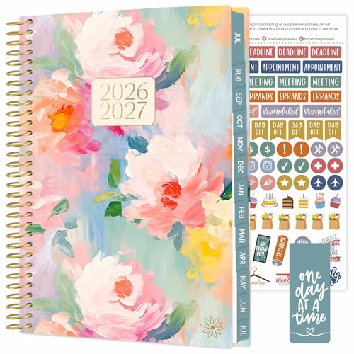 bloom daily planners 2026-2027 Planner - Academic Year (July 2026 - July 2027) Monthly & Weekly Soft Cover Planner for Women - 13 Month Calendar Agenda Book with Stickers - 5.5" x 8.25" - Painted Peonies