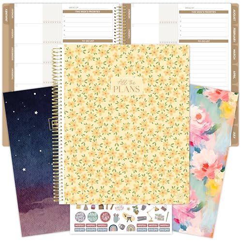 bloom daily planners All in One Ultimate Monthly & Weekly Undated Calendar Planner V2, Notebook, Sketch Book, Grid Pages, Coloring Book and More! 9" x 11" - Interchangeable Cover