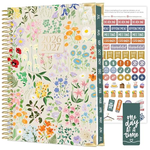 bloom daily planners Hard Cover Planner 2026-2027 for Women - Academic Year (July 2026 - July 2027) 13 Months - A5 Monthly & Weekly Agenda Book - 5.5” x 8.25” - Garden Party, Beige