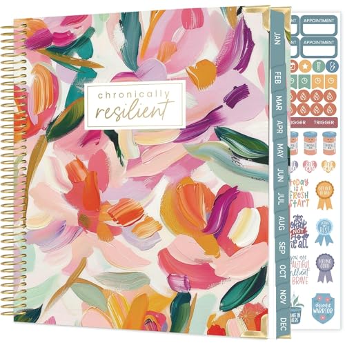 bloom daily planners Undated Chronic Illness Planner & Medical Journal - 12 Month Pain & Symptom Tracker, Mood & Medication Log, Appointment Organizer (7” x 9”) - Brushstroke Blooms