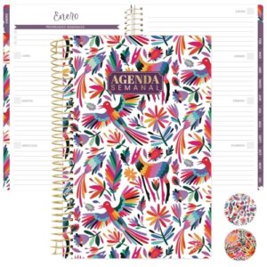bloom daily planners UNDATED Spanish Calendar Year Day Planner - Passion/Goal Organizer - Start Anytime Monthly & Weekly Agenda Book with Tabs (January to December) - 5.5" x 8.25" - Otomi Embroidery