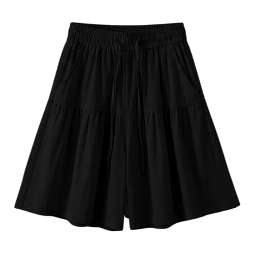 Bloomease Flowy Shorts,Women's Lightweight Stretch Comfy Evercharm Flowy Shorts Ruffles Skirt Culottes Cotton Linen Bermurda Elastic Waist Ruffle Short Summer OutfitsSweet Clothing Magnolias Black