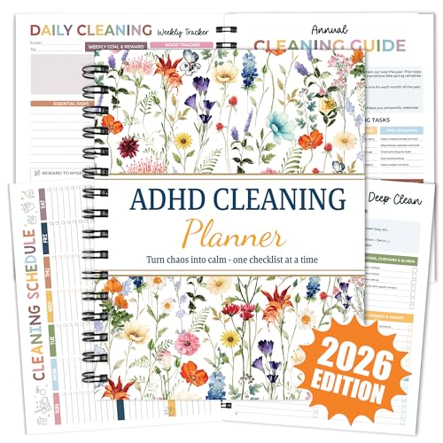 BLOOMOST ADHD Cleaning Planner - Daily, Weekly & Monthly Cleaning Checklist Organizer for Adults & Teens, Break Chores Into Small Wins, Glossy Erase Checklists - Planning Pages (version 2)
