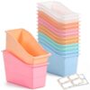 Blosssound 12 Set Book Bins for Classroom with Label Sticker Book Box Baskets Plastic Stackable Organizing Bins Storage & Organization for Classroom Library Home School Supplies (Cloud Pastel)
