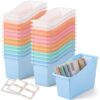 Blosssound 24 Set Book Bins for Classroom with Label Sticker Book Box Baskets Plastic Stackable Organizing Bins Storage & Organization for Classroom Library Home School Supplies (Cloud Pastel)