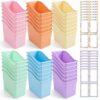 Blosssound 36 Set Book Bins for Classroom with Label Sticker Book Box Baskets Plastic Stackable Organizing Bins Storage & Organization for Classroom Library Home School Supplies (Pastel)