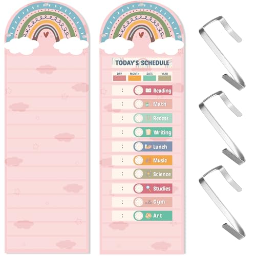 Blosssound Back to School Pink Pocket Chart Class Daily Schedule Rainbow 14 Pocket Chart and 2 Hanging Hooks for Boho Classroom Office Sentence Strips Teacher Reusable Supplies(Rainbow)