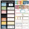 Blosssound Math Number of The Day Pocket Chart Math Classroom Pocket Chart with 66 Dry Erase Cards Dry Erase Pen Educational Learning Poster for Home School Decor Teaching Supplies(Boho)
