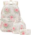 Bluboon Teen Girls School Backpack Kids Bookbag Set with Lunch Box Pencil Case Travel Laptop Backpack Casual Daypacks (Beige bow tie)