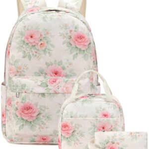 Bluboon Teen Girls School Backpack Kids Bookbag Set with Lunch Box Pencil Case Travel Laptop Backpack Casual Daypacks (Beige bow tie)