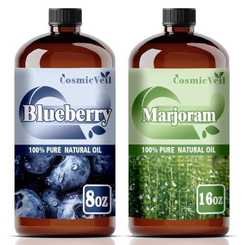 Blueberry Essential Oil 8 Fl Oz (240Ml) and Marjoram Essential Oil 16 Fl Oz (480Ml) Fragrance Oil for Aroma Diffuser,Humidifier,Home Fragrance,Spa,Cleaning,Body Care,Massage,Yoga,DIY Candle