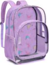 BLUEFAIRY Clear Backpack for Girls 17Inch School Book Bag Stadium Approved Heavy Duty PVC See Through Bag Large Transparent Bookbag for Kids Travel Work Events Mochilas Escolares para Niñas(Butterfly)