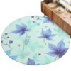 Blue Maple Leaf Washable Round Rug 4Ft Soft Non-Slip Round Area Rugs Fall Small Berry Stems Cottagecore Country Low File Circle Carpet for Bedroom Nurseries Reading Nooks Side Tables