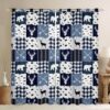Blue Navy Grid Blackout Curtains,Deer Silhouette Window Curtains for Boys Girls,Bear Pattern Window Treatment Curtains Home Decor,Wild Animals Printed Darkening Drapes for Living Room Bedroom,42Wx63L