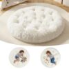 blue page Circle Kids Play Mat 5.9 in Thick, Round Padded Playmat for Ages 3+, Comfy Plush Floor Rug for Nursery Playroom Reading Corner, Large 47x47 in Beige