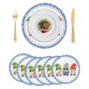 Blue Polka Dots Gnomes Round Placemats Set of 6 for Dinning Tables,Heat-proof Braided Table Mats 15 Inch,Pencils Book Clock Washable Place Mat for Kitchen Restaurant Party Decor Supplies Table Setting