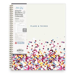 Blue Sky 2026-2027 Weekly and Monthly Academic Year Student Planner Calendar, July 2026 - June 2027, 8.5" x 11", Flexible Cover, Wirebound, Laminated Tabs, Star Confetti Bright
