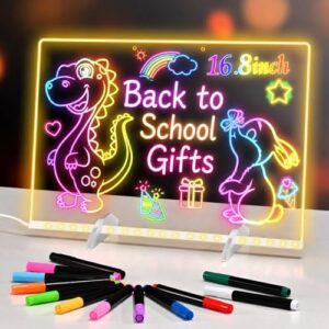 BlueSwan Led Drawing Board for Kids, 16.8" Led Painting Sets with 12 Watercolors, 4 Modes & 10 Light Effects Light Up Acrylic Dry Erase Arts Kits, Coloring Books Back to School Gifts for Girls Boys