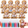 Blueweenly 128 Pcs Make Your Own Stuffed Animal Lion Kit Including 6 Inches Soft Lion Plush with White T Shirt and 12 Colors Pens for Birthday Favors Forest Party Crafting Gifts