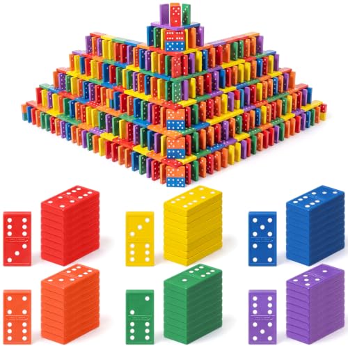 Blueweenly 12 Sets Bulk Wooden Dominoes Set for Classroom Kids Double Six Dominoes for Toppling Montessori Math Manipulatives Domino Game with 336 Tiles for Board Games Learning Games